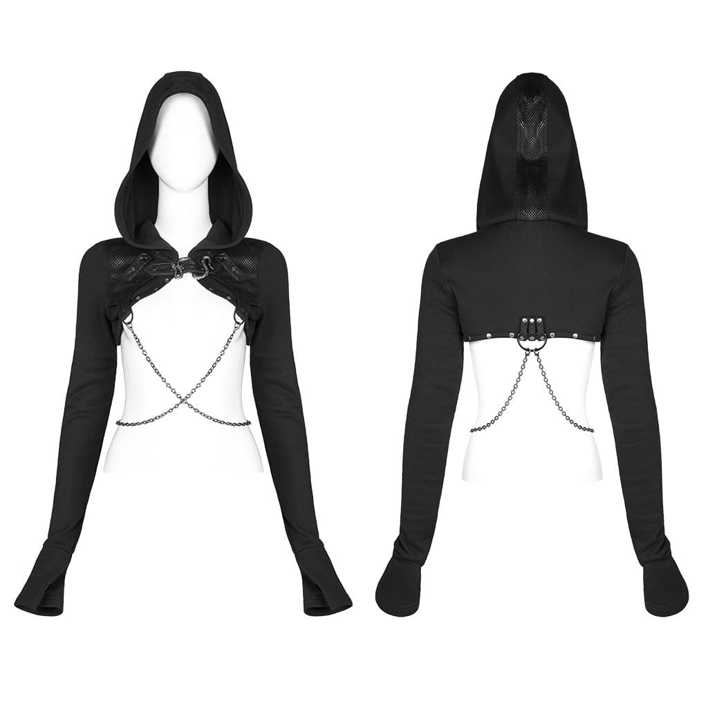 Women's Punk Hooded Cape with Metal Chain