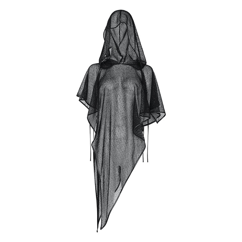 PUNK RAVE Damen Punk Unregelmäßiger Netzumhang mit Kapuze