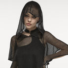 PUNK RAVE Damen Punk Unregelmäßiger Netzumhang mit Kapuze