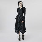 PUNK RAVE Women's Punk Irregular Ripped Long Coat with Hood