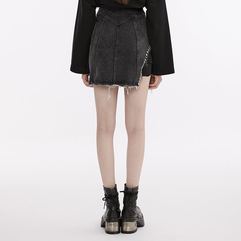 PUNK RAVE Women's Punk Irregular Unedged Split Skirt