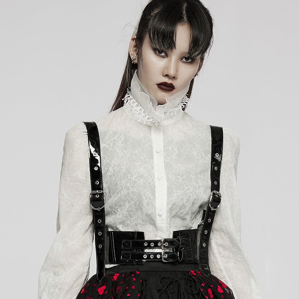 PUNK RAVE Women's Punk Lacing-up Faux Leather Wide Belt with Shoulder Straps