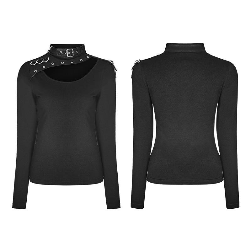Women's Punk Leather Trimmed Top