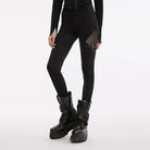 PUNK RAVE Women's Punk Mesh Splice Buckle Leggings