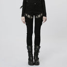 PUNK RAVE Women's Punk Mesh Splice Buckles Jeans