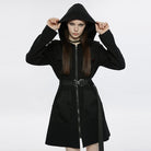 PUNK RAVE Women's Punk Mesh Splice Dress with Hood and Belt
