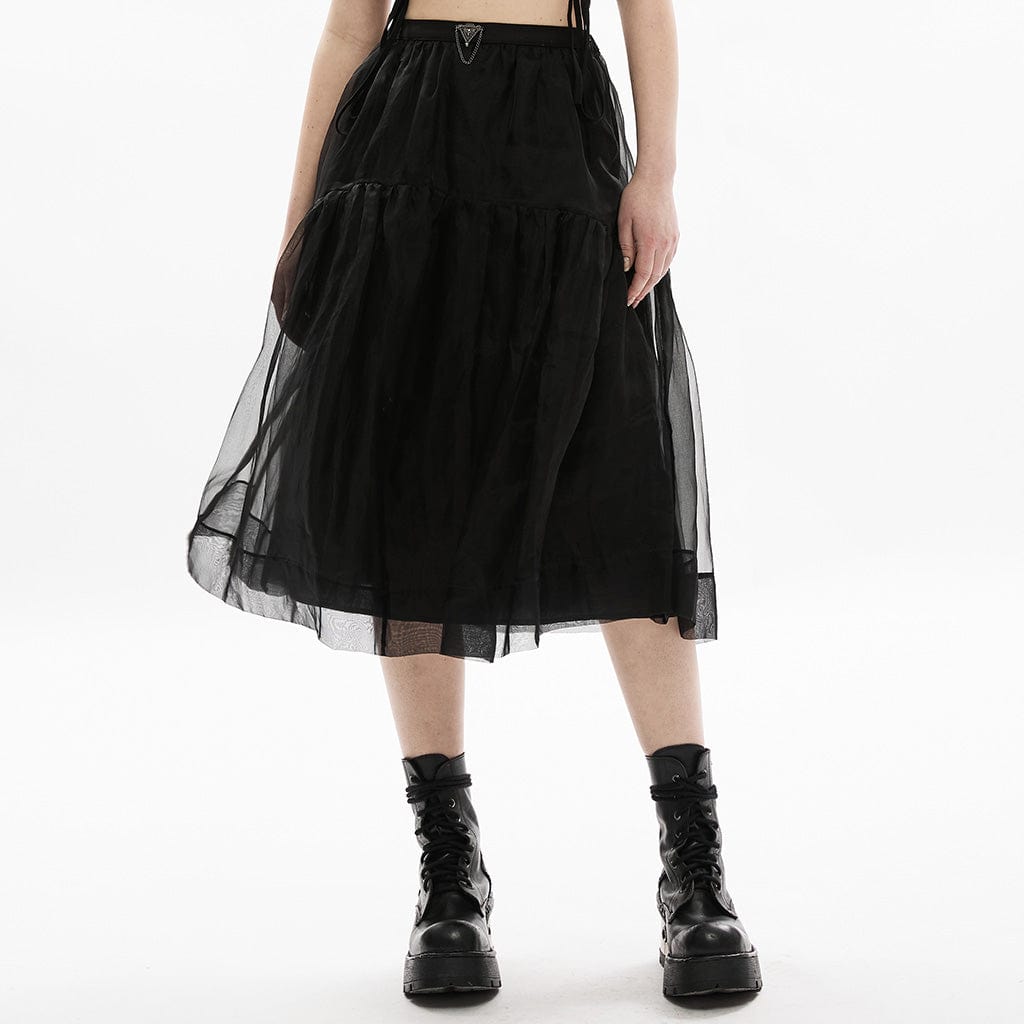 PUNK RAVE Women's Punk Mesh Splice Layered Two-wear Skirt