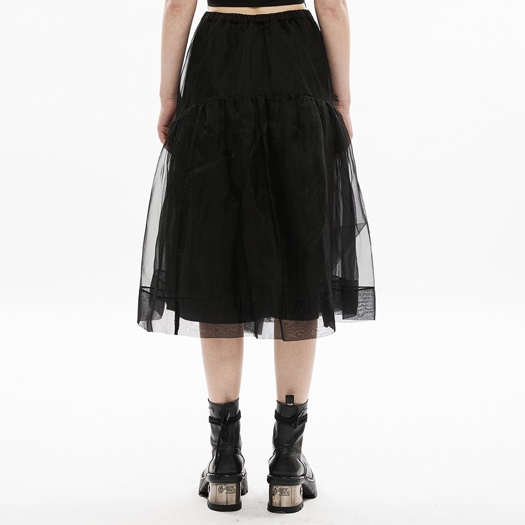 PUNK RAVE Women's Punk Mesh Splice Layered Two-wear Skirt