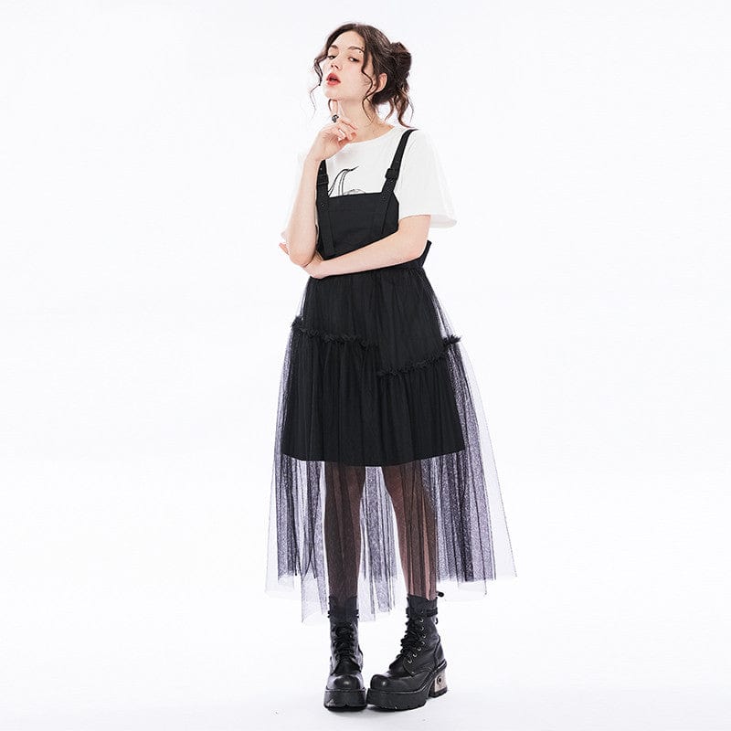 PUNK RAVE Women's Punk Mesh Splice Suspender Skirt