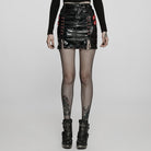 Punk Rave Women's Punk Military Style Lacing-up Patent Leather Wraped Skirt