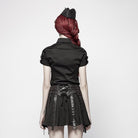 Women's Punk Military Turndown Collar Short Sleeve Black Shirt