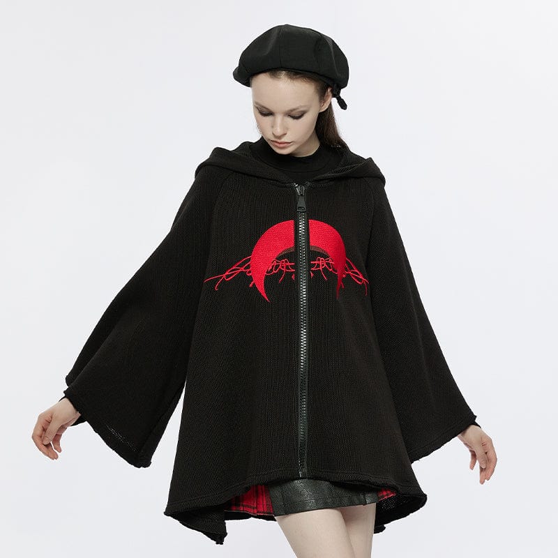 Women's Punk Moon Embroidered Loose Coat with Witch Hood – Punk Design