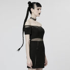 PUNK RAVE Damen Punk Off Shoulder Mesh Splice Kleid