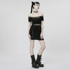 PUNK RAVE Damen Punk Off Shoulder Mesh Splice Kleid