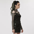 PUNK RAVE Women's Punk Off Shoulder Ripped Mesh Top