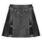 PUNK RAVE Women's Punk Plaid Splice Faux Leather Skirt with Belt