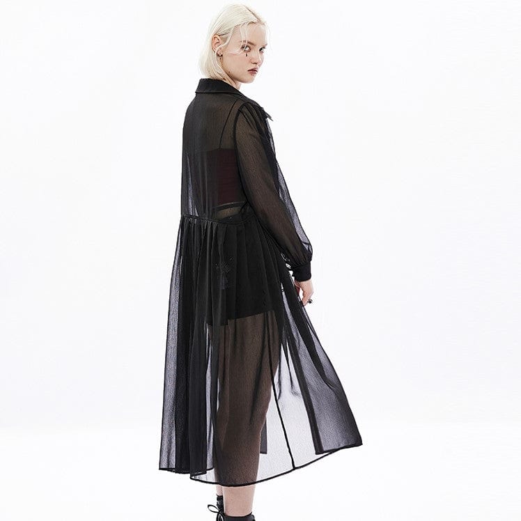 Punk Rave Women's Punk Puff Sleeved Sheer Long Coat