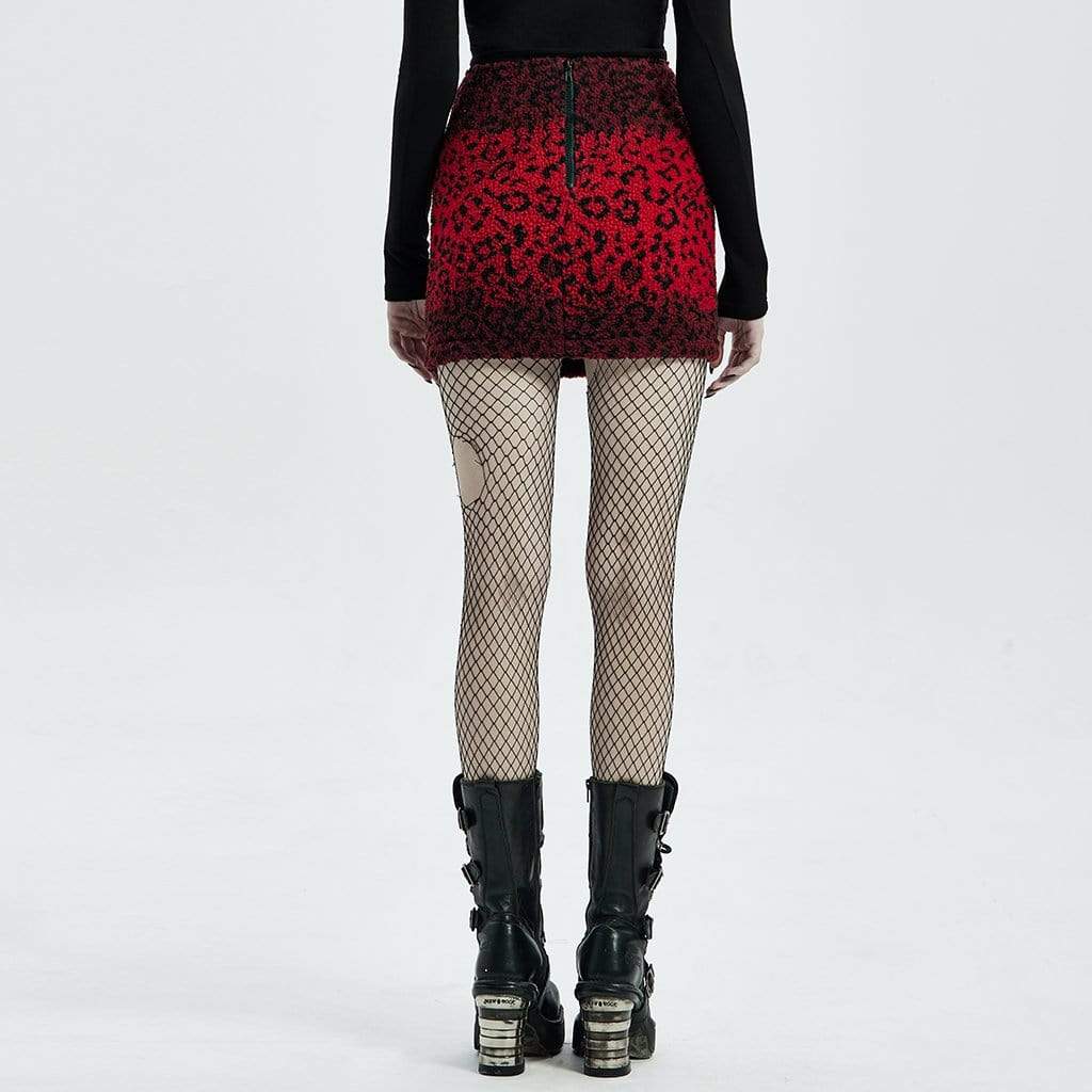 Women's Punk Red Leopard Printed Mini Skirts