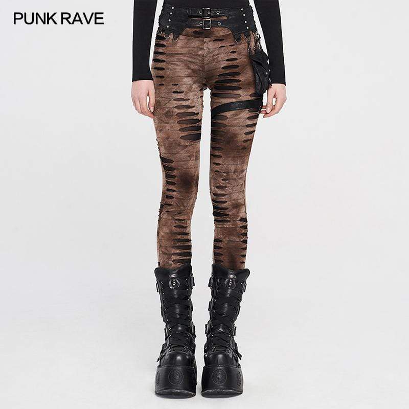 Women's Punk Ripped Pants With Harness