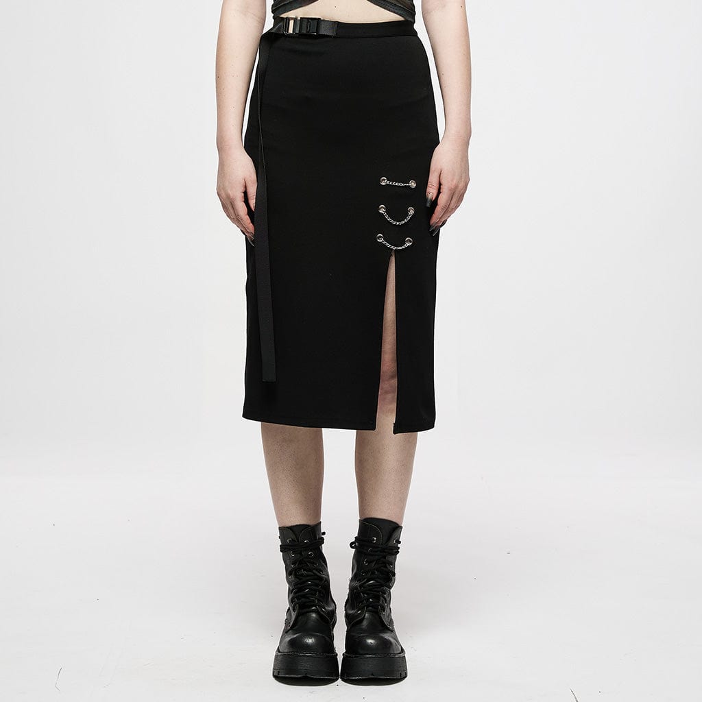 Punk Rave Women's Punk Side Slit Pencil Skirt with Strap