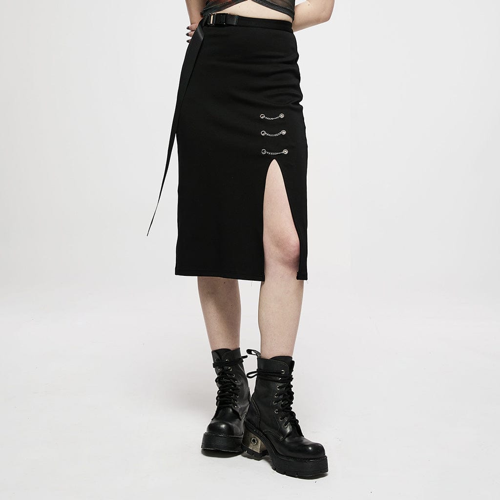 Punk Rave Women's Punk Side Slit Pencil Skirt with Strap