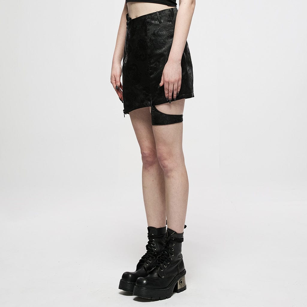Punk Rave Women's Punk Side Zip Jacquard Short Skirt with Garter