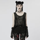 PUNK RAVE Damen Punk Skull Mesh Tank Top mit Ärmelschonern