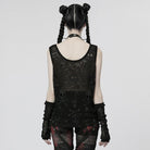 PUNK RAVE Damen Punk Skull Mesh Tank Top mit Ärmelschonern