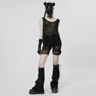 PUNK RAVE Damen Punk Skull Mesh Tank Top mit Ärmelschonern