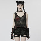 PUNK RAVE Damen Punk Skull Mesh Tank Top mit Ärmelschonern