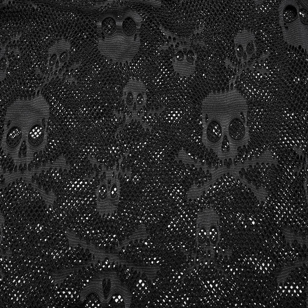 PUNK RAVE Damen Punk Skull Mesh Tank Top mit Ärmelschonern