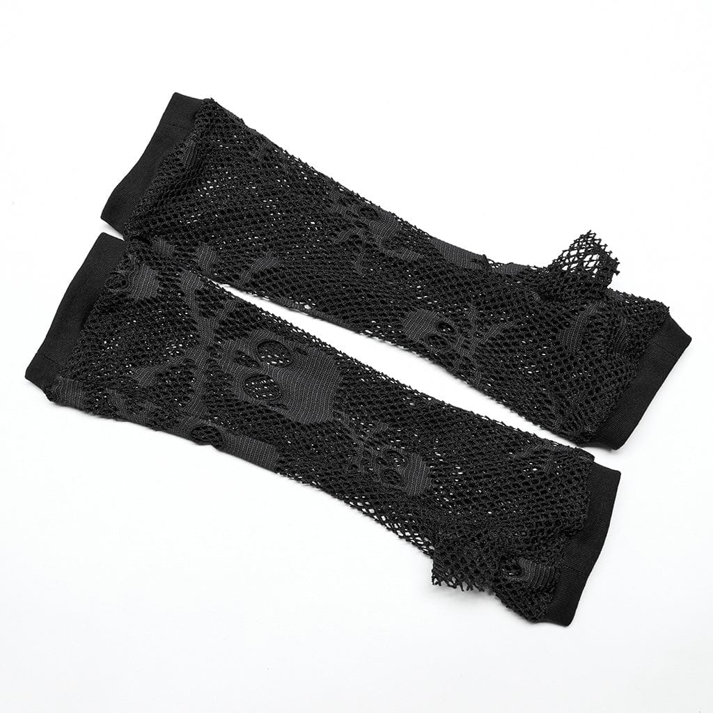 PUNK RAVE Damen Punk Skull Mesh Tank Top mit Ärmelschonern