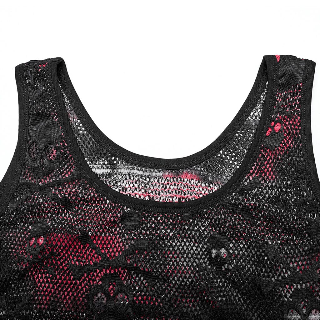 PUNK RAVE Damen Punk Skull Mesh Tank Top mit Ärmelschonern