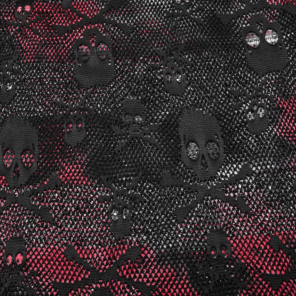 PUNK RAVE Damen Punk Skull Mesh Tank Top mit Ärmelschonern