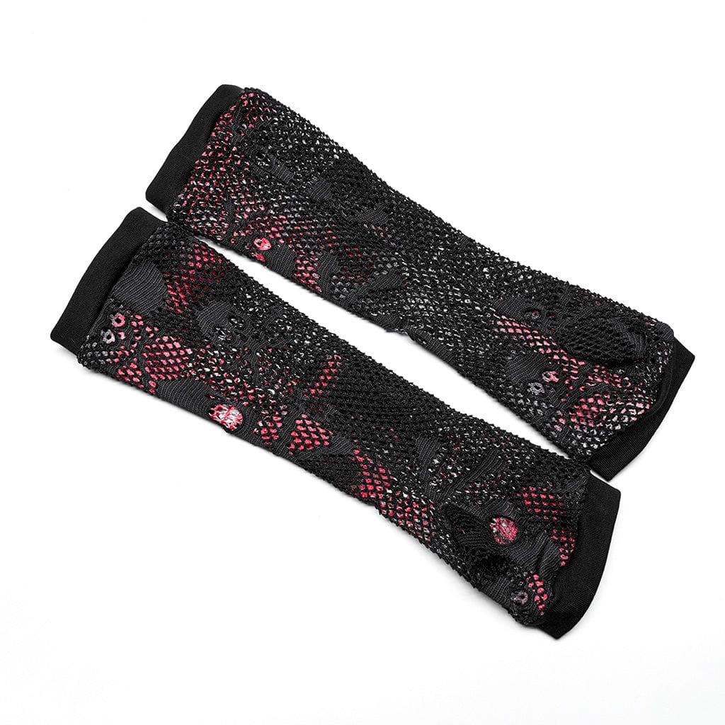 PUNK RAVE Damen Punk Skull Mesh Tank Top mit Ärmelschonern