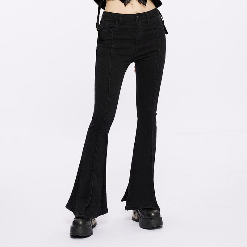 Darlingaga Gothic Punk Skinny Flare Jeans For Women Slim Black