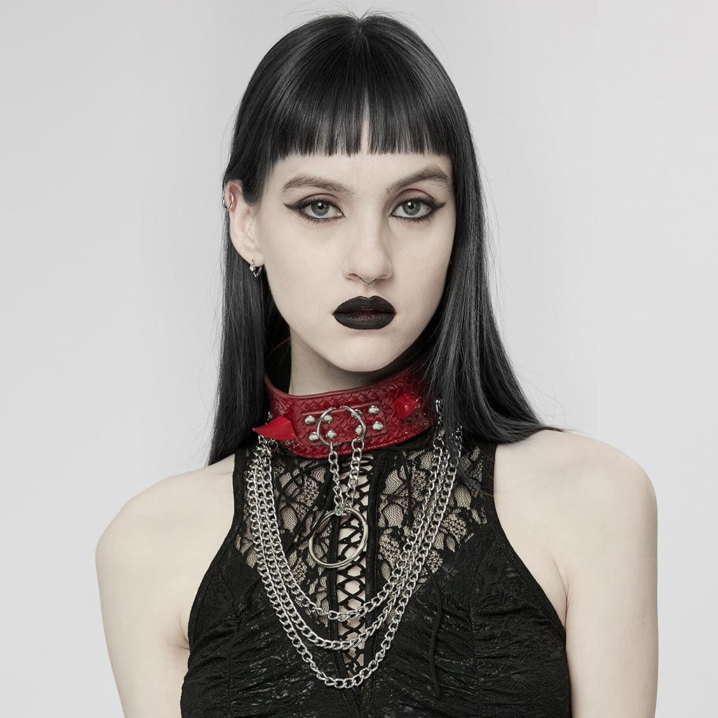 PUNK RAVE Damen Punk Schlangenhaut Kunstleder Halskette mit Kette