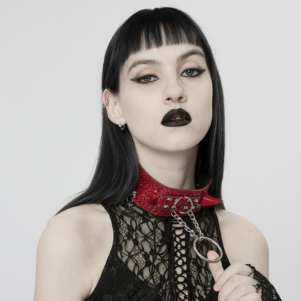 PUNK RAVE Damen Punk Schlangenhaut Kunstleder Halskette mit Kette