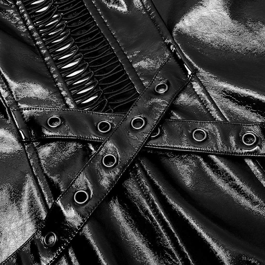 Punk Rave Women's Punk Stand Collar Cutout Faux Leather Dress
