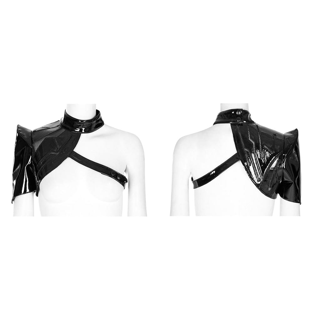 PUNK RAVE Women's Punk Stand Collar Patent Leather Body Harness