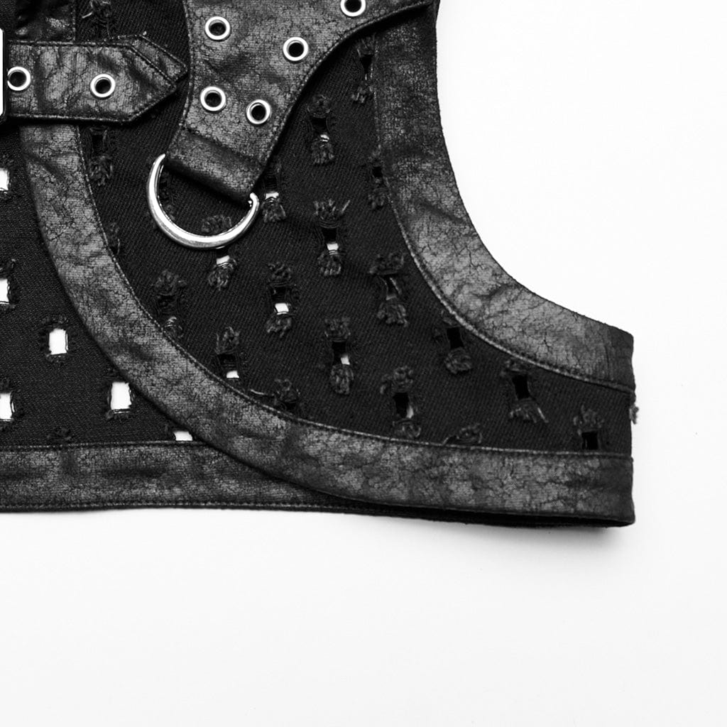 PUNK RAVE Damen Punk Stehkragen Zerrissener Umhang