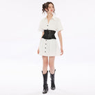 PUNK RAVE Women's Punk Strappy Mesh Splice Zipper Underbust Corset