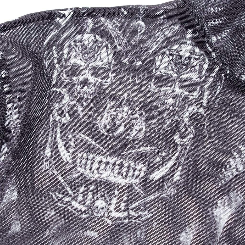 Punk Rave Women's Punk Strappy Skull Printed Sheer Mesh Top