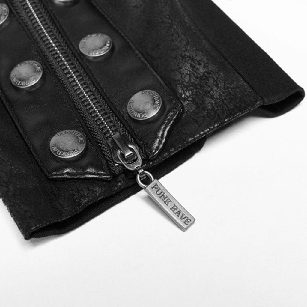 PUNK RAVE Women's Punk Studded Faux Leather Zipper Jacket Black