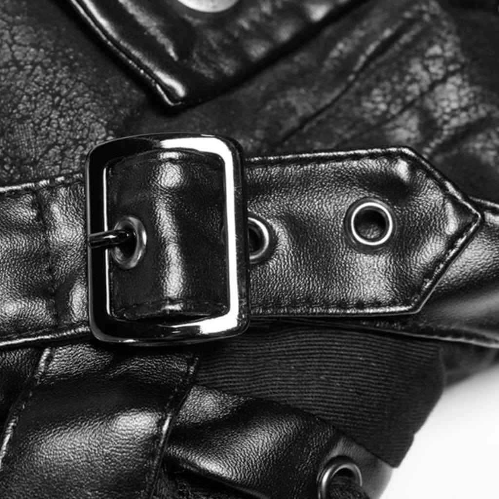 PUNK RAVE Women's Punk Studded Faux Leather Zipper Jacket Black
