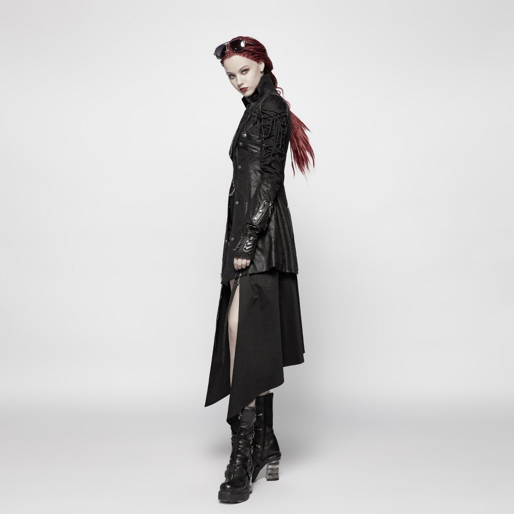 FANTASYSKINS Women's Faux Leather Front Zipper Tube Top Gothic