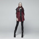 Women's Punk Studded Faux Leather Zipper Red Jacket