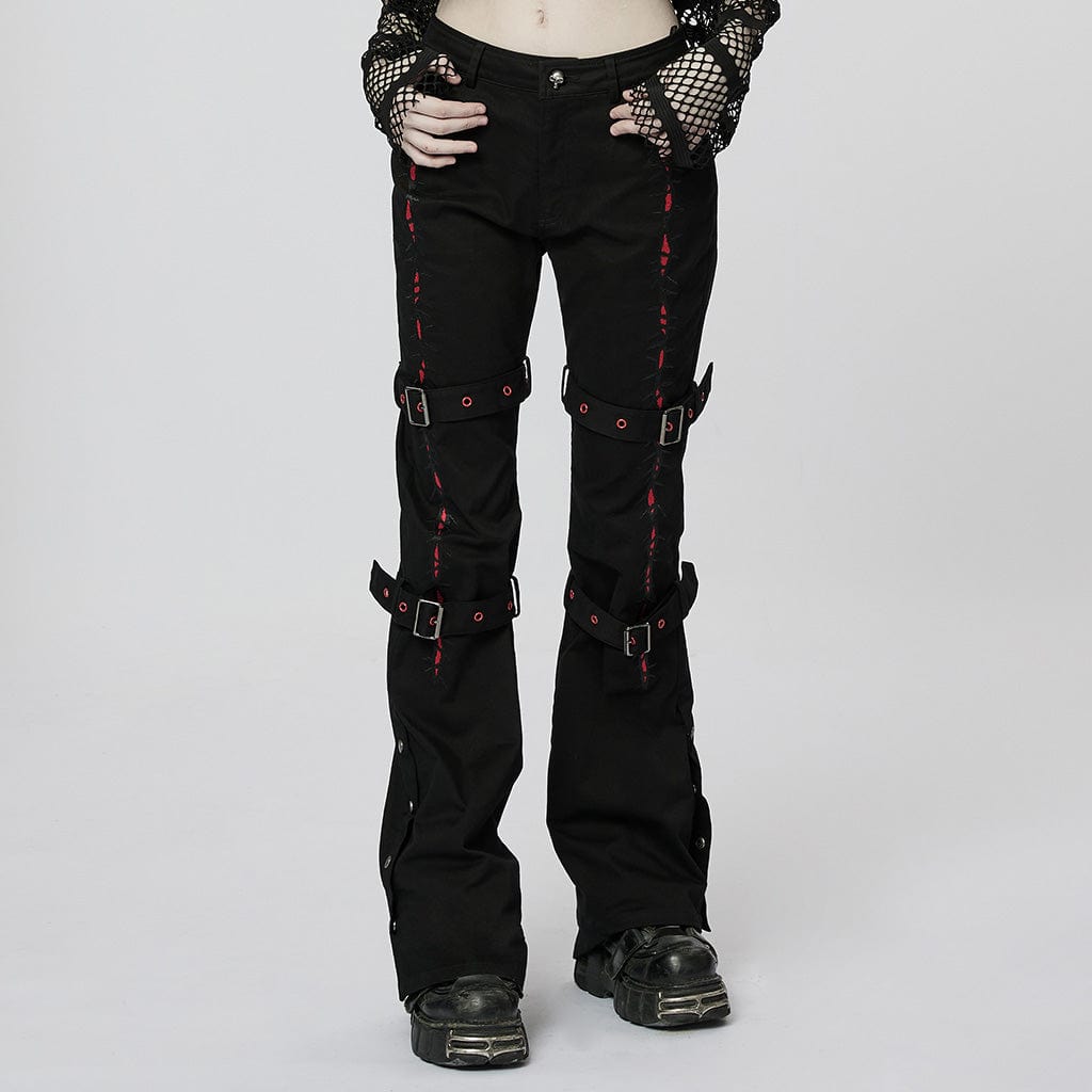 PUNK RAVE Women's Punk Thorns Embroidered Buckles Pants