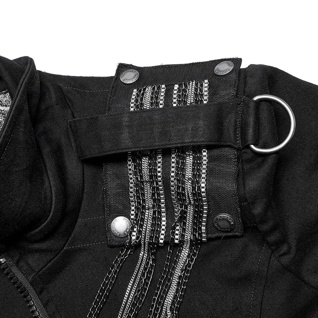 PUNK RAVE Women's Punk Turn-down Collar Chain Jacket
