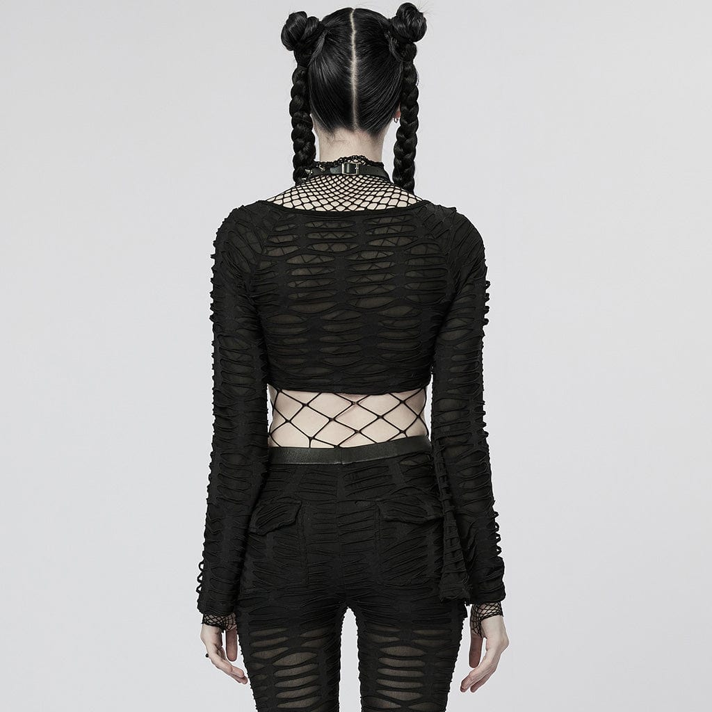 PUNK RAVE Damen Punk Twining Ripped Crop Top
